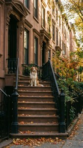 Dog on Brownstone Stoop