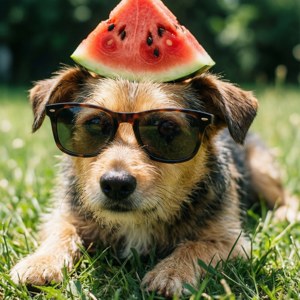 Dog with Watermelon