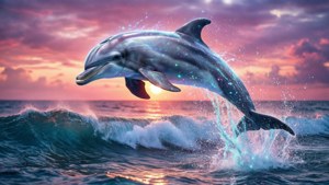 Dolphin Leaping at Sunset