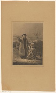 Dominee met een knielende vrouw in een landschap