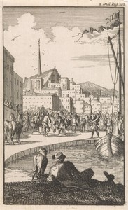 Don Clarazel wordt bij het verlaten van het schip van Mussabelin ontvangen door de hertog van Nevers