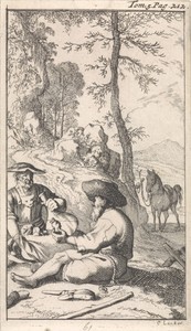 Don Quichotte drinkt met een kluizenaar wijn in een bos