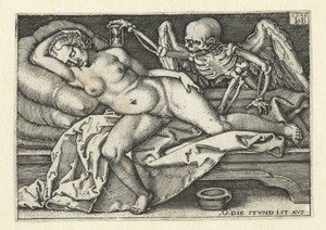 Dood en slapende jonge vrouw