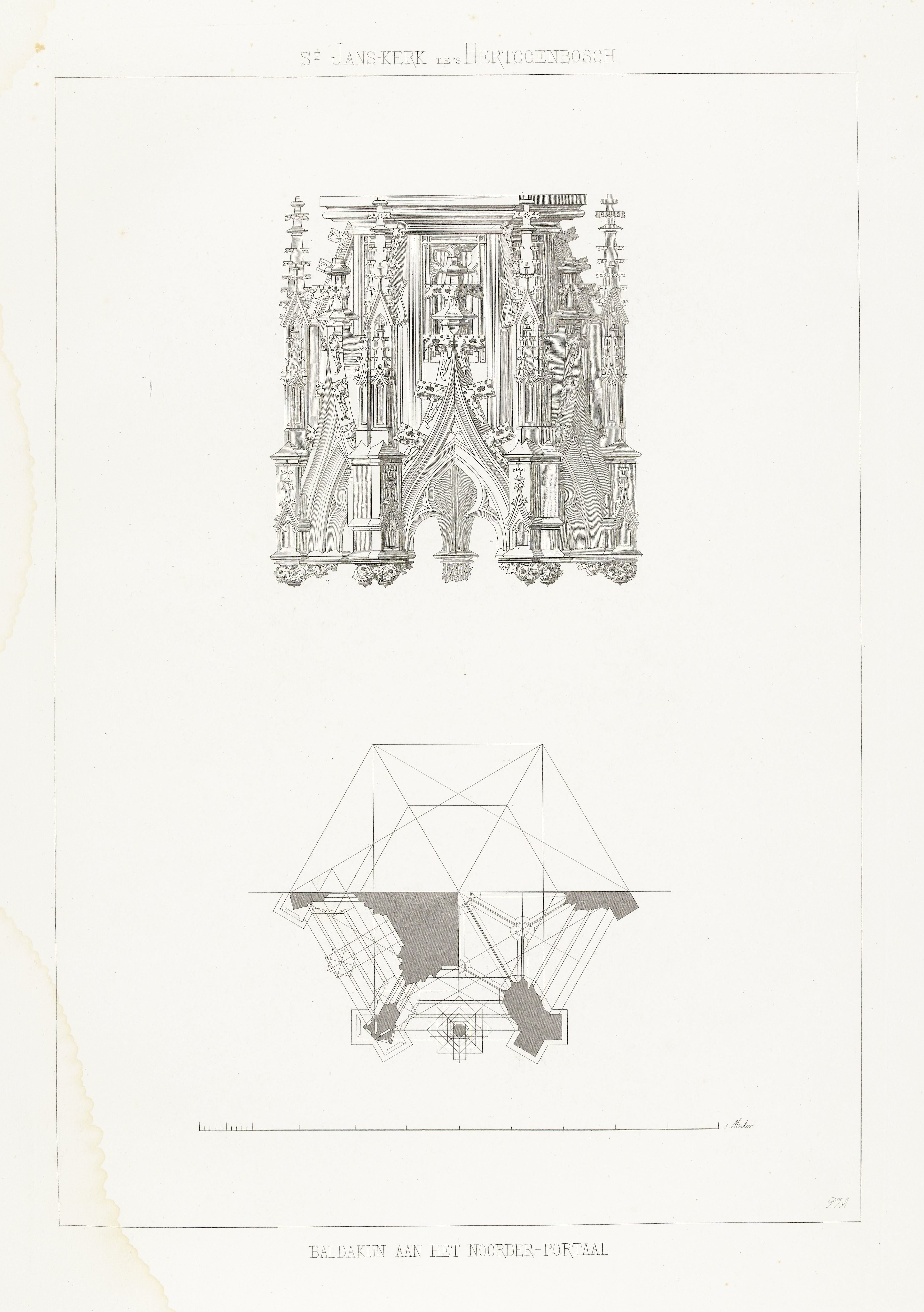 Doorsnede en vooraanzicht van het baldakijn aan het noordportaal by Petrus Johannes Arendzen