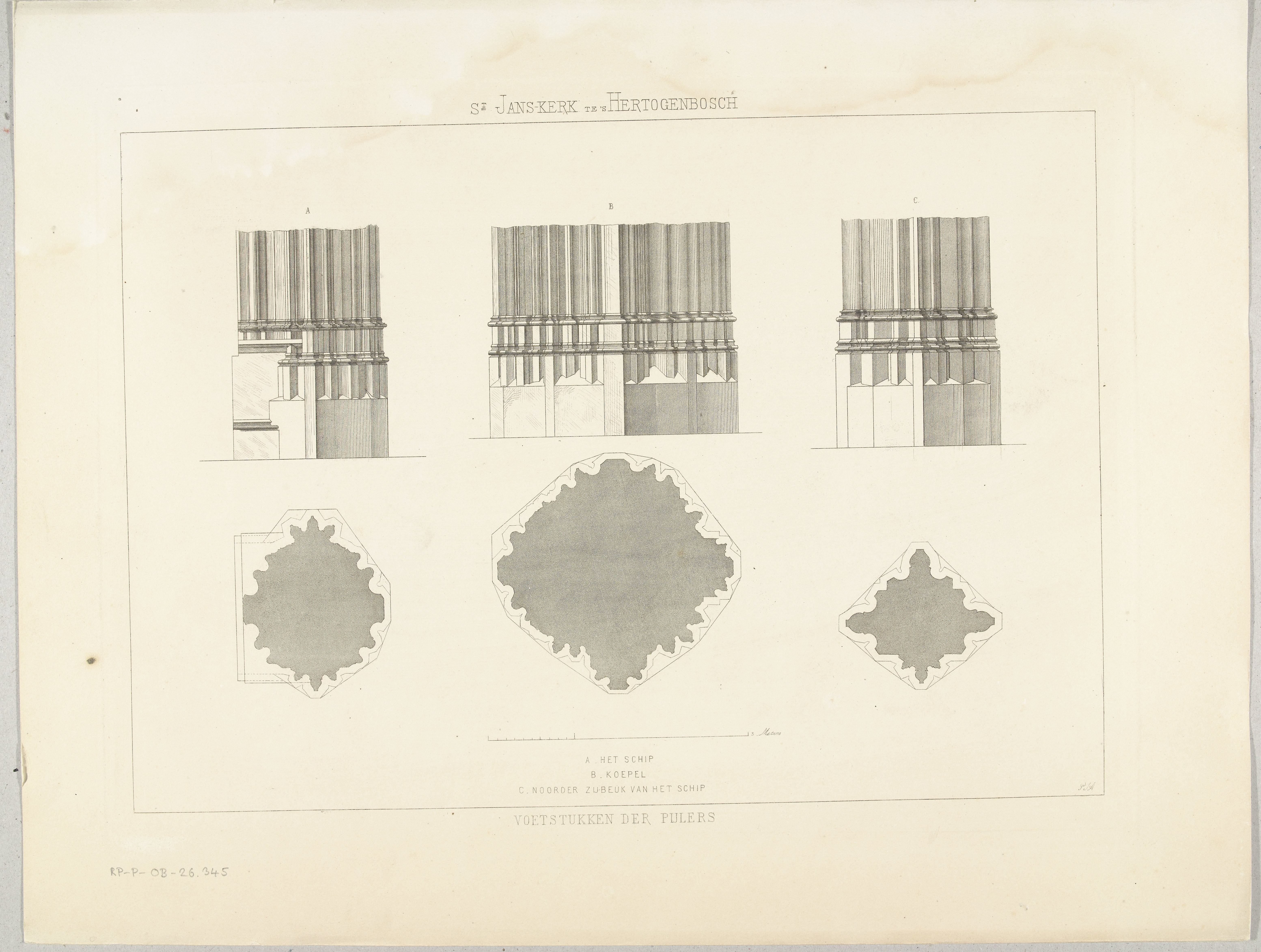 Doorsnede en zijaanzicht van pilaar-voetstukken by Petrus Johannes Arendzen