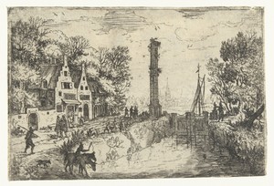 Dorpsgezicht met een sluis