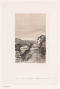 Dorpsgezicht met een stenen brug over een rivier