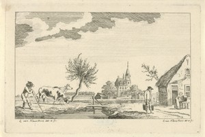 Dorpsgezicht met koeien