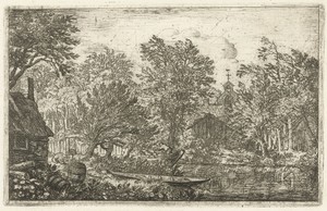 Dorpsgezicht met roeiboot