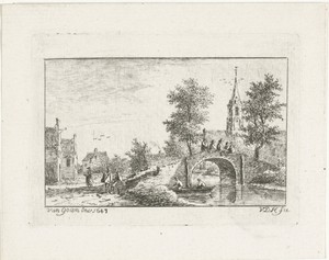 Dorpsgezicht met stenen bruggetje