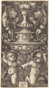 Double Cup with Two Genii Riding on Dolphins