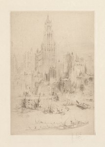 Downtown Manhattan from the East River, with the Woolworth Building