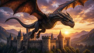 Dragon and Castle Sunset