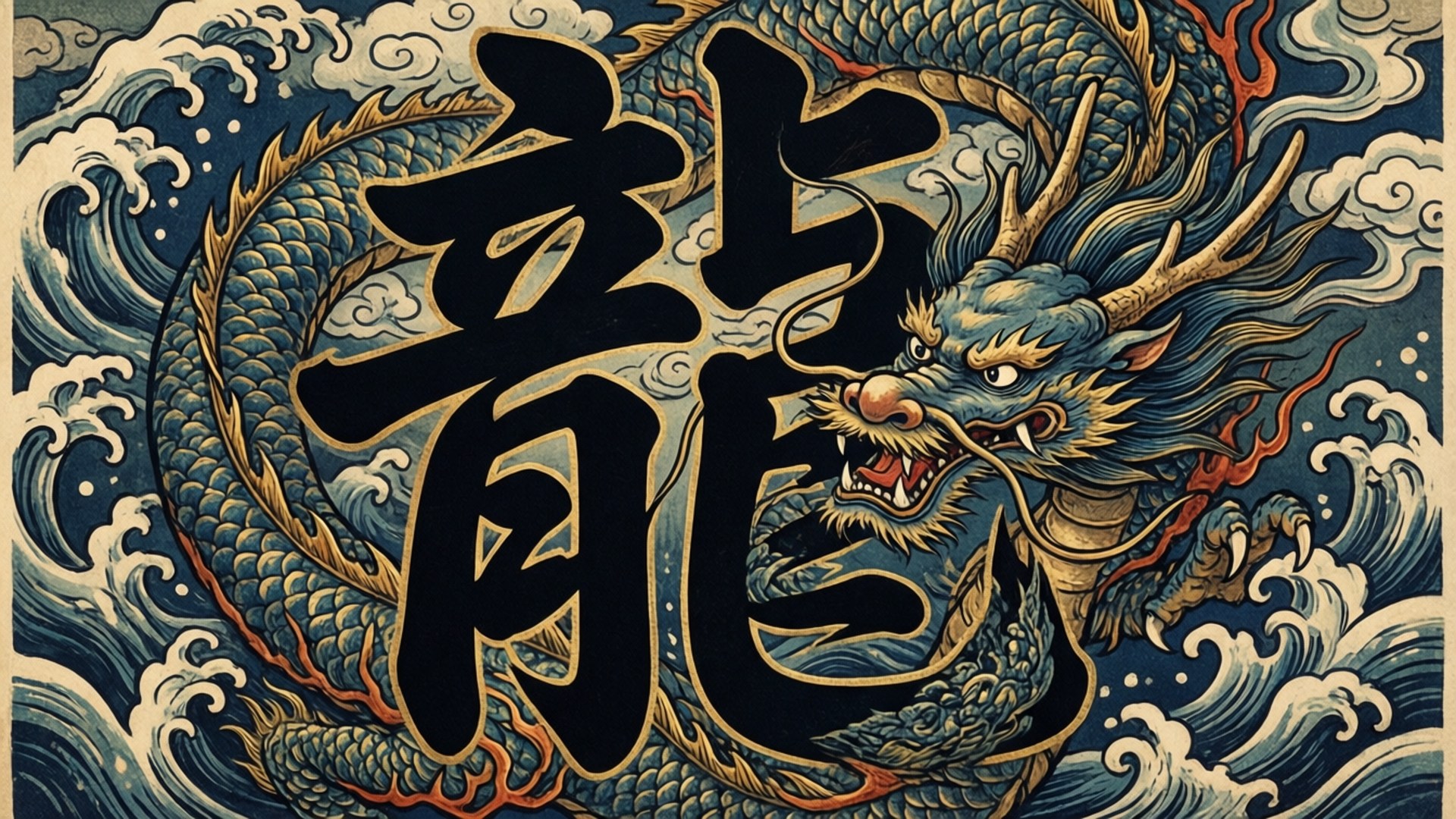 Dragon Kanji Ukiyo-e by Wallpapers.art Studio