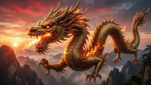 Dragon Over Misty Peaks