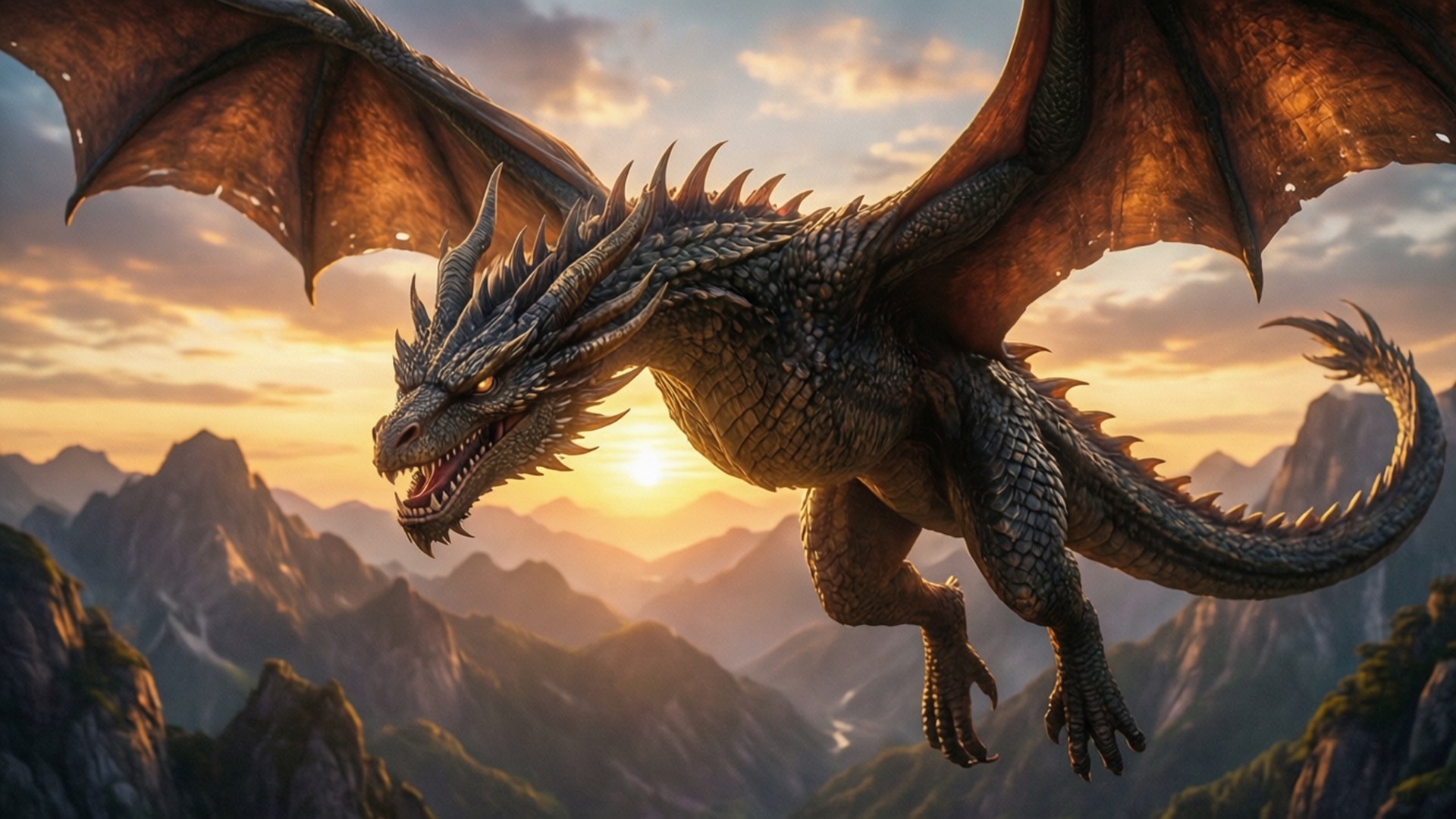 Dragon Sunset Flight by Wallpapers.art Studio