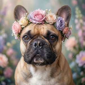 Dreamy Bulldog with Flowers