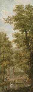 Drie behangselschilderingen van een Hollands landschap