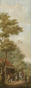 Drie behangselschilderingen van een Hollands landschap