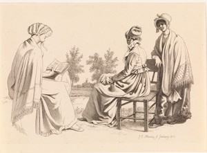 Drie dames in een landschap