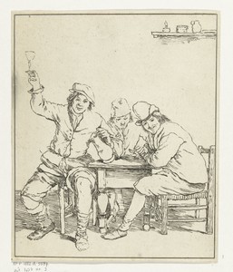 Drie mannen aan tafel roken en drinken