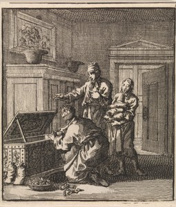 Drie mannen bij een geldkist