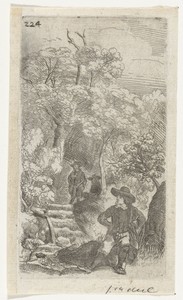 Drie mannen in een tuin