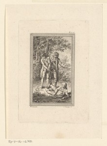 Drie mannen in het bos na een duel