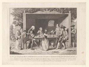 Drie mannen op bezoek bij Johann Spalding en zijn familie