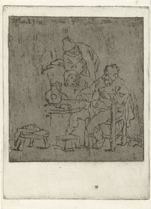 Drie mannen rond een tafel
