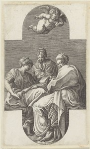 Drie Muzen en een gebarende putto