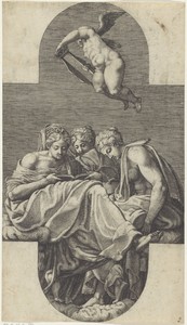 Drie Muzen en een putto met een lier