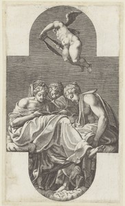 Drie Muzen en een putto met een lier