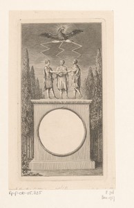 Drie ondertekenaars van de conventie van Kloster Zeven, afgebeeld als Romeinse krijgsheren met boven hen de Pruisische adelaar