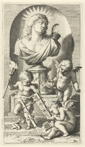 Drie putti bij een borstbeeld van Apollo