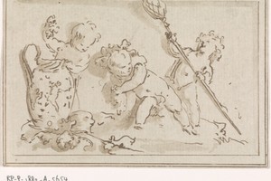 Drie putti bij een vaas