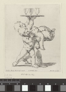 Drie putti met een dienblad met drie bokalen