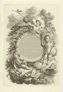 Drie putti rond een medaillon