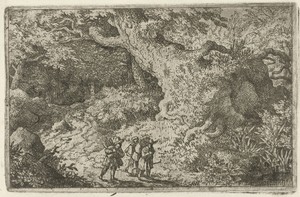 Drie reizigers in een bos