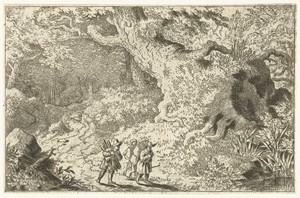 Drie reizigers in een bos