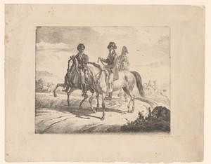 Drie ruiters in een landschap