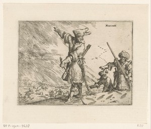 Drie Russen, een jachtscène in de achtergrond