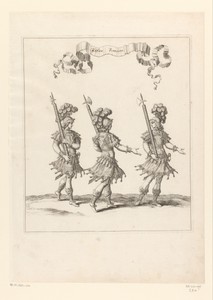 Drie voetknechten met fasces in Romeins kostuum