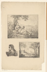 Drie voorstellingen: landschap met rustende vrouw en kind, Christus en een winterlandschap