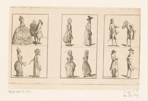 Drie voorstellingen met kleding voor dames en heren
