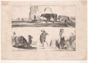 Drie voorstellingen van oosterse figuren en dieren
