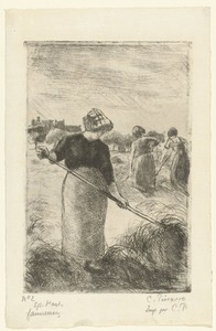 Drie vrouwen aan het hooien
