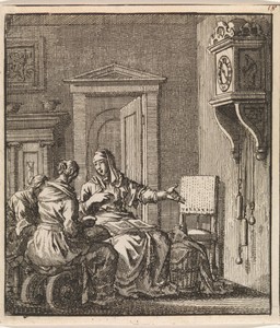 Drie vrouwen bij een hangklok