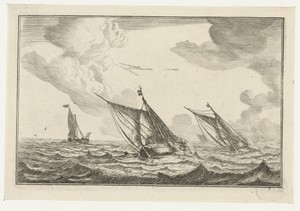 Drie zeilschepen op een ruwe zee