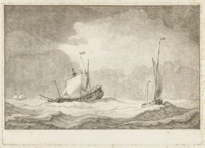 Drie zeilschepen op zee